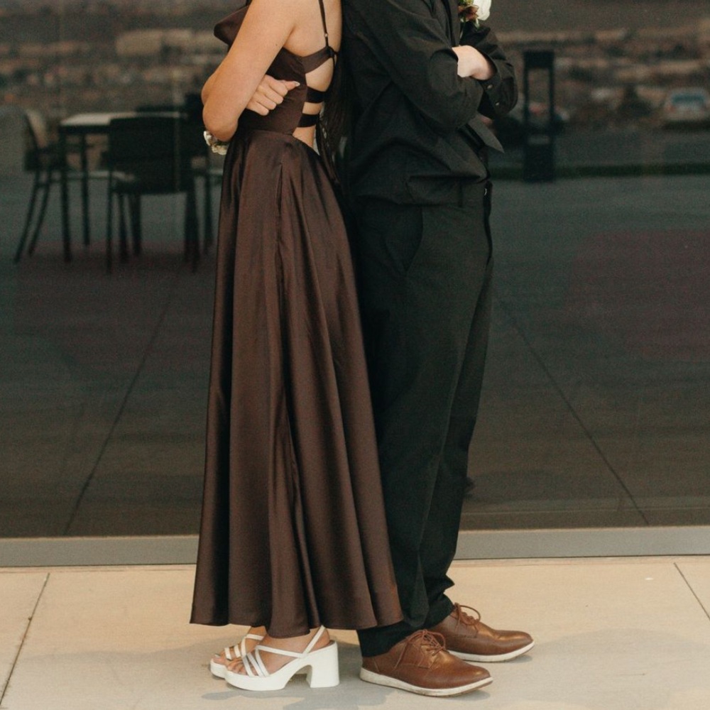Chocolate brown dress, got it for 140 but I got it altered so it is really 210 - Picture 3 of 3